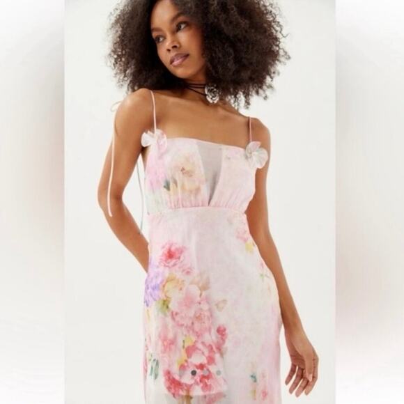 NWOT For Love & Lemons Lisa Bouquet Watercolor Floral Maxi Dress Pink Medium - Picture 7 of 15